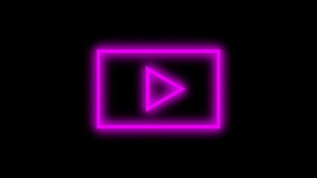 neon play button line with beautiful glowing pink light