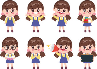 Young cute girl character for animated, Creation people with emotions face.