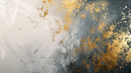 Elegant Abstract Golden Splatter on Gray Textured Horizontal Background for Luxury Design Concepts
