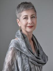 Portr&auml;t einer reifen Frau zwischen 60 und 70 Jahre alt. KI generiert.