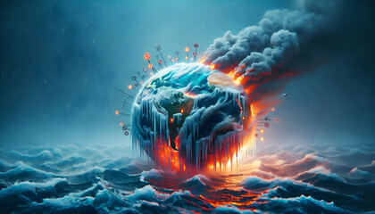 Vivid Realistic Warming Warning Logos Illustrating Global Warming's Devastating Impact - Stock Photo Concept
