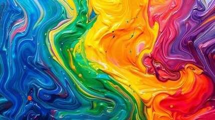 Vibrant Abstract Paint Swirls Creating a Colorful Fluid Art Horizontal Background