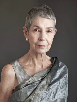 Porträt einer reifen Frau zwischen 60 und 70 Jahre alt. KI generiert.