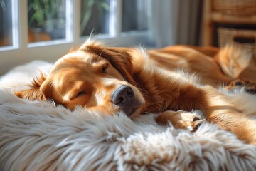 Dog resting on a textured blanket - 796815003