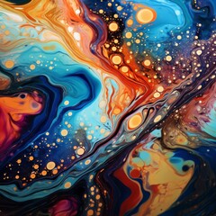 A macro shot of colorful fluid art