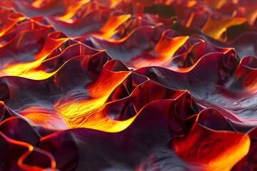 Waves of fiery crimson and burnt orange cones collide. 3D Render.