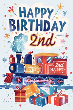 All aboard for fun with this playful 2nd birthday card, featuring a colorful toy train, perfect for toddlers and young children.