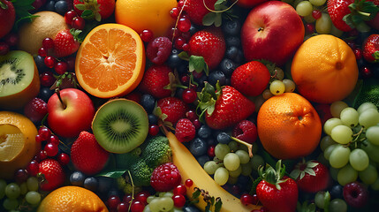 Healthy food background, Collection with different fruits, berries and vegetables