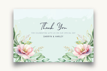 Vector thankyou card with colorful floral watercolor background