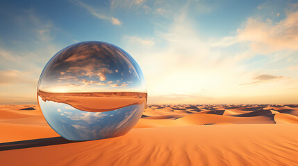 Fototapeta na wymiar Desert landscape, oversized glass ball