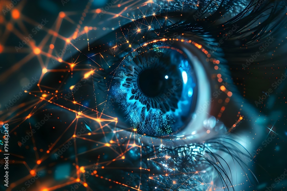 Poster futuristic digital eye network for cyber security technology background with data. concept cyber sec