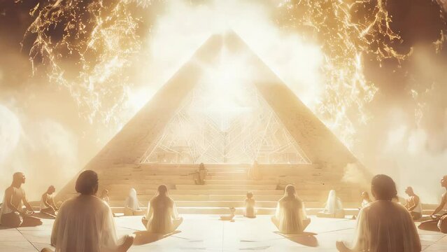 Beings of light meditating around a pyramid of wisdom