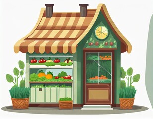 illustration of a small cute vegetable store building on a white background