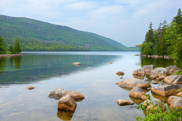 Jordan Pond, one of park's most pristine lakes, with outstanding surrounding mountain scenery....
