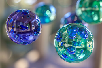 Emerald and indigo spheres float gracefully, reflecting boundless creativity.
