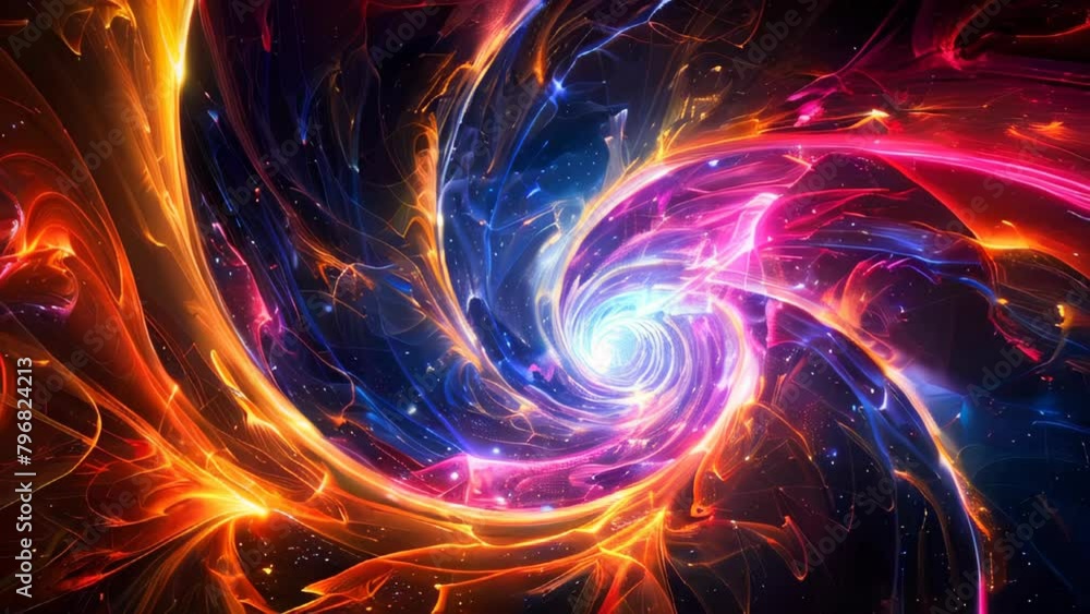 Wall mural abstract swirl of glowing neon light particles on a dark background