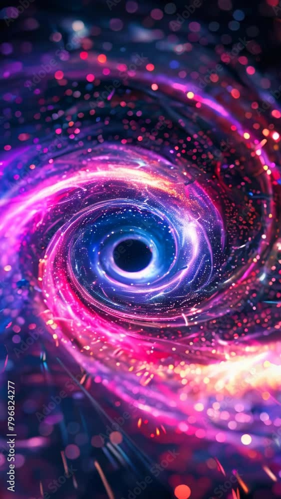Wall mural abstract swirl of glowing neon light particles on a dark background