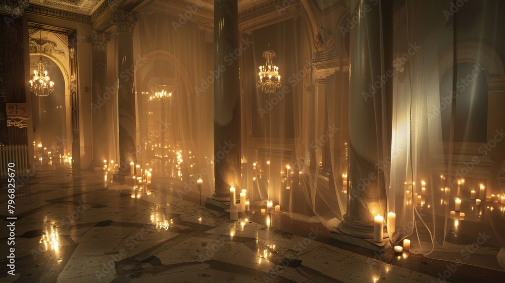 Poster the transparent columns holding the flickering candles almost seem to disappear creating an ethereal