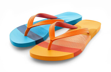 Two flip flops with blue and orange isolated on white or transparent background