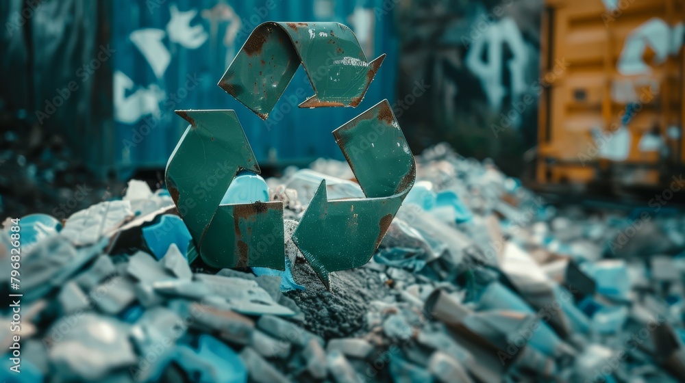 Poster a close-up shot of a recycling symbol, emphasizing the importance of reducing waste and promoting ci