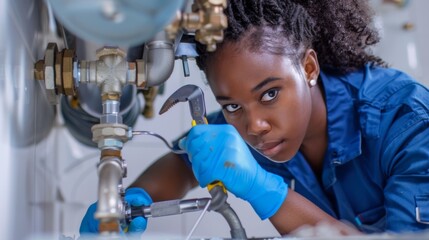 A Woman Plumber at Work