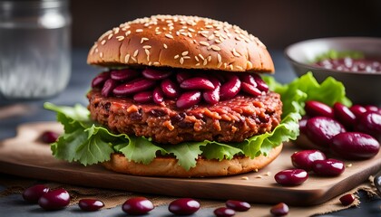 Beetroot vegan burgers with rice and red beans
