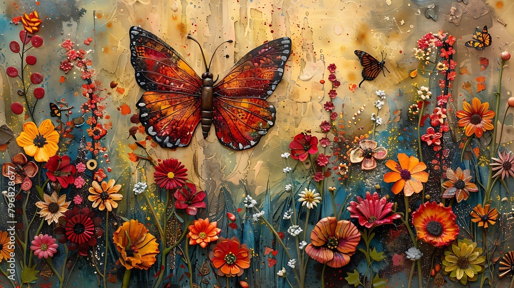 Wall mural create a vibrant garden scene using watercolors to paint a soft background of blooming wildflowers, 