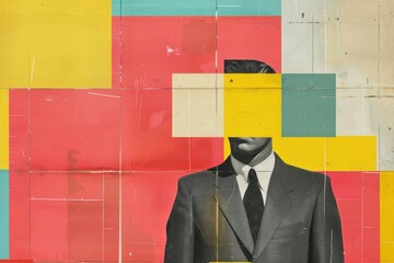 Minimal retro collage of a photo man with suit art architecture portrait.