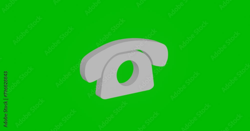 Poster animation of rotation of a white vintage telephone symbol with shadow. simple and complex rotation. 