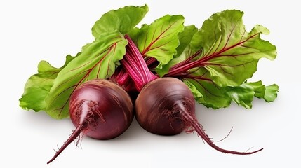 Beetroot with leaves isolated on transparent or white background.