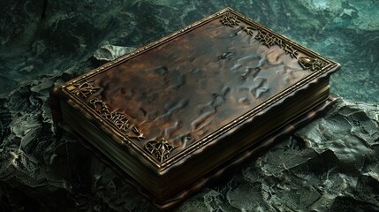 A book of spells that holds the secrets to arcane mysteries, bound in enchanted leather - obrazy, fototapety, plakaty