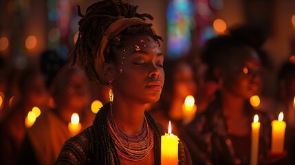 A candlelight vigil with people from various cultures, praying for peace and solidarity on Humanitarian Day