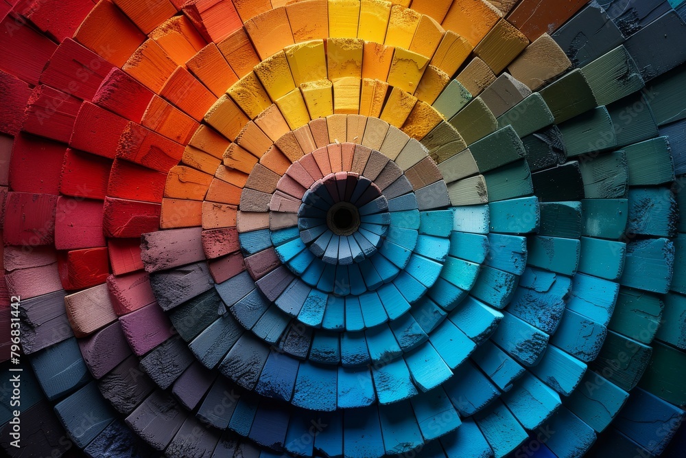 Poster a dynamic explosion of colors forms a circular burst with textured paint strokes in a creative abstr