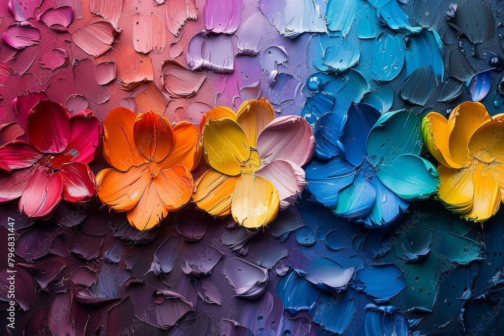 Poster depicting several petal-shaped strokes in various shades, the image reflects a beautiful array of fl
