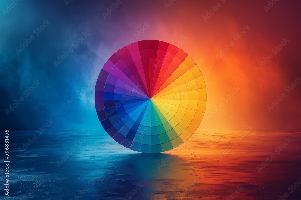 Poster an illuminated color wheel casts vibrant hues on a reflective surface, creating a visually impactful