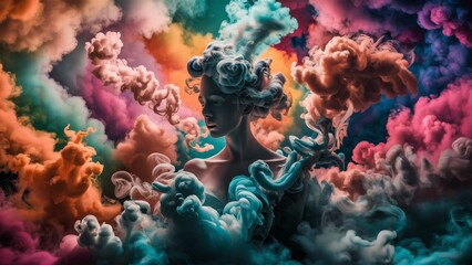 Clouds of colored smoke. An abstract background that creates an enchanting and mysterious atmosphere, drawing you into a cloudy world of colored dreams. AI generated.