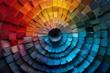 A dynamic explosion of colors forms a circular burst with textured paint strokes in a creative abstract art piece