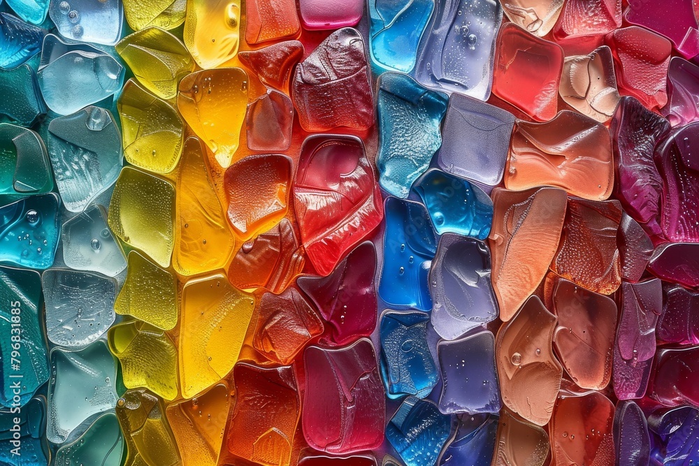 Poster an explosion of color and texture, this image highlights the glossy surface and detailed patterns of