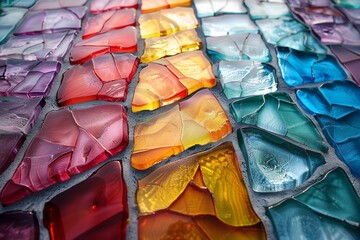 This image showcases the combined beauty of different colored glass pieces forming an eye-catching stained glass window