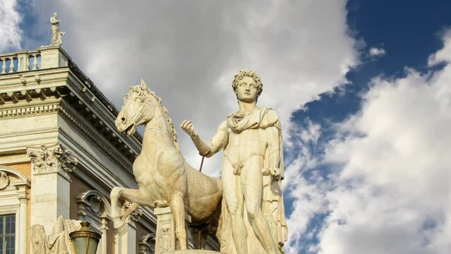Ancient Roman statue of Marcus Aurelius, man with horse in Rome
