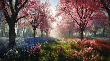 A Forest Alive with Vibrant Spring Colors and Flourishing Wildlife: A Symphony of Renewal and Growth





