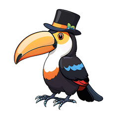 Toucan Wearing Top Hat Hand Drawn Cartoon Style Illustration