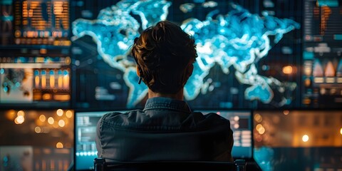 Overseeing Global Digital from High Tech Workstation Strategizing Connectivity and for Organizational Success