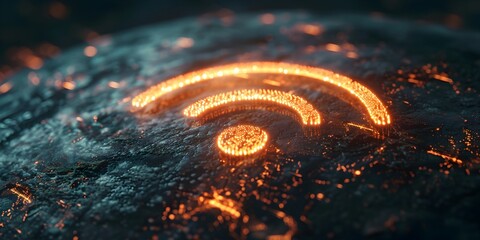 Glowing WiFi Symbol Surrounded by Digital Halo Representing Secure Wireless Network and Data Protection