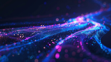 Vibrant, colorful digital waves with glittering particles, depicting an abstract technology concept