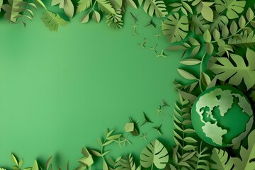 Celebrating Earth Day and World Environment Day with green paper cutouts. Concept Eco-Friendly Crafts, Sustainable Art, Planet Conservation, Environmental Awareness, Paper Cutout Creations