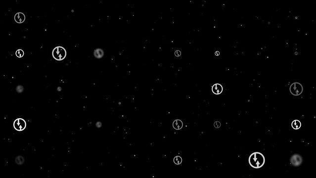 Template animation of evenly spaced advantage of oncoming traffic signs of different sizes and opacity. Animation of transparency and size. Seamless looped 4k animation on black background with stars