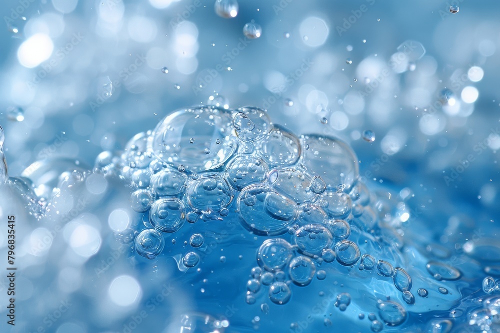 Poster close-up high definition macro shot capturing the intricate patterns formed by water bubbles on a li