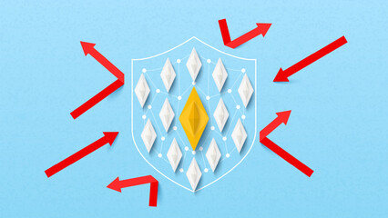 White paper boat protect against yellow boat from attacks of its opponent. Business leadership, Leadership,leader, teamwork, team. Vector illustrations