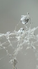 Defying Gravity:A Captivating Droplet Clings to a Spider's Web,Showcasing Nature's Incredible Resilience